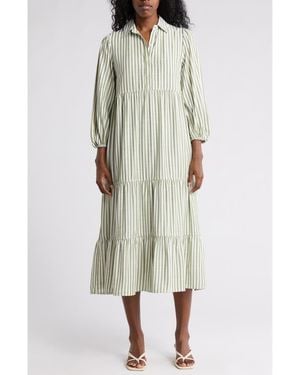 Max Studio Stripe Tiered Maxi Shirtdress - Natural