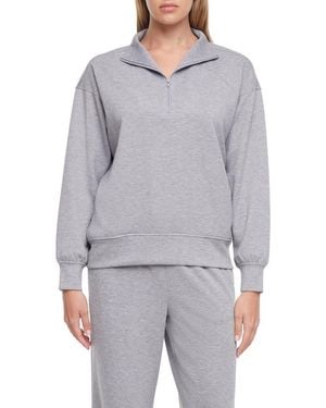 Three Dots Cinthia Quarter Zip Sweatshirt - Gray