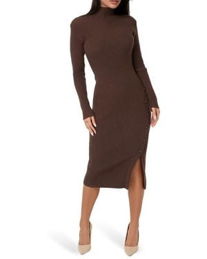 Bebe Mock Neck Sweater Midi Dress - Brown
