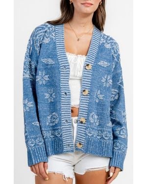 Beivy Pattern Button-Up Cardigan - Blue