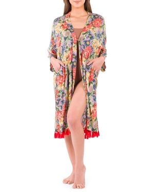 Patricia Nash Floral Tassel Trim Short Ruana - Red