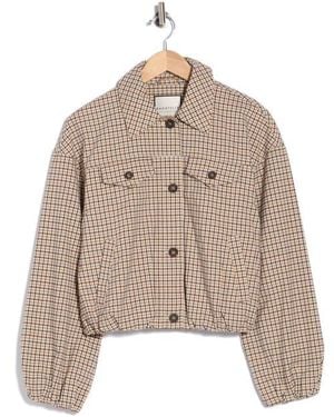 Bagatelle Bubble Hem Plaid Trucker Jacket - Natural
