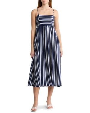 Melrose and Market Stripe Babydoll Midi Dress - Blue