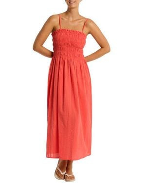 Sea Level Heatwave Strapless Cotton Cover-Up Dress - Red