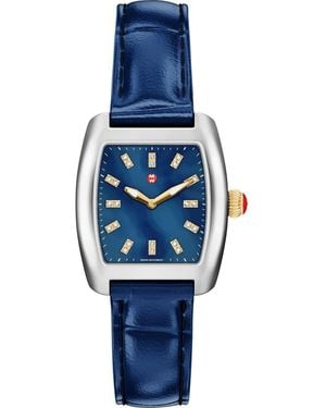 Michele Urban Mini Diamond Croc Embossed Leather Strap Watch, 29Mm - Blue