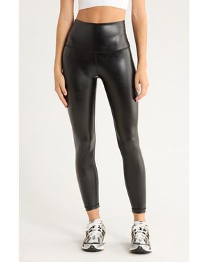 90 Degrees Disco Fever Liquid Faux Leather High Waist Ankle Leggings - Gray