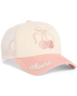 Worn/West Cherry Embroidered Trucker Hat - Pink