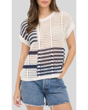 Blu Pepper Colorblock Open Knit Top - White