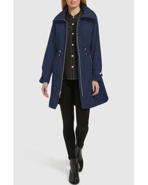 Cole Haan Travel Packable Hooded Rain Jacket - Blue