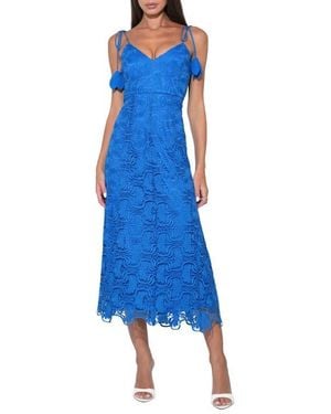Adelyn Rae Blair Floral Embroidery Tie Strap Midi Dress - Blue