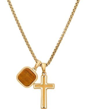 HMY Jewelry Cross & Tiger's Eye Pendant Necklace - Metallic
