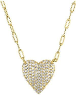 FZN Cubic Zirconia Heart Pendant Necklace - Metallic