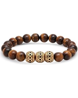 Steeltime 18K Plated Tiger Eye Bead Stretch Bracelet - Brown