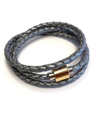 Liza Schwartz Woven Leather Magnetic Wrap Bracelet - Gray
