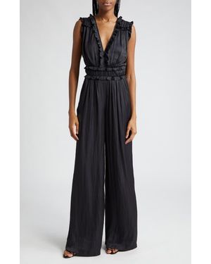 Ramy Brook Katelyn Ruffle Satin Jumpsuit - Black