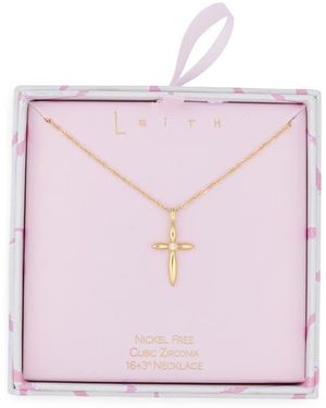 Leith Cross Pendant Necklace - Pink