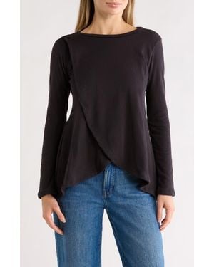 Go Couture Long Sleeve Cross Hem T-Shirt - Black