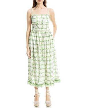 Max Studio Ruffle Printed Midi Sundress - Green
