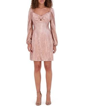 Kensie Long Sleeve Foiled Plissé Minidress - Pink