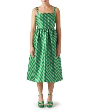 LK Bennett Elodie Metallic Geo Jacquard Midi Dress - Green