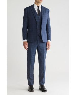 Gino Vitale Slim Fit Check Stretch Three Piece Suit - Blue