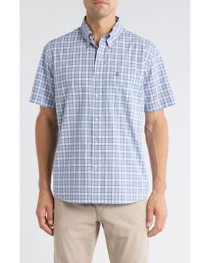 Brooks Brothers Sport Fit Plaid Short Sleeve Button-Down Shirt - Blue