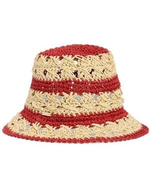 Steve Madden Carly Striped Straw Bucket Hat - Red