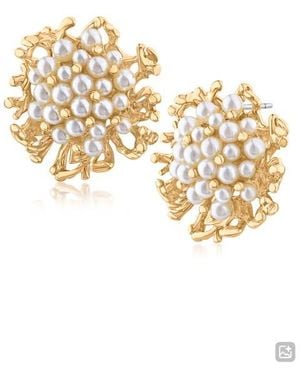 Jardin Faux Pearl Coral Cluster Stud Earrings - Metallic