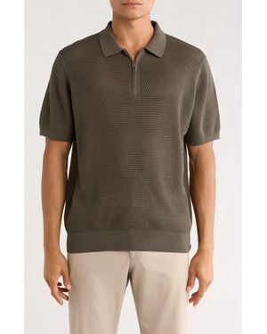 Tahari Textured Quarter Zip Polo - Brown