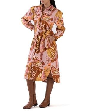 CELINA MOON Elaine Long Sleeve Shirtdress - Orange