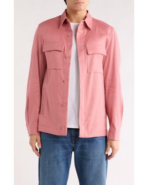 Bugatchi Linen & Cotton Button-Up Shirt Jacket - Red