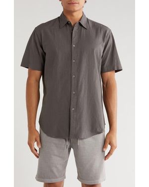 COASTAORO Aarav Short Sleeve Linen Blend Button-Up Shirt - Gray