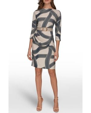 Donna Karan Swirl Print Belted Dress - Gray