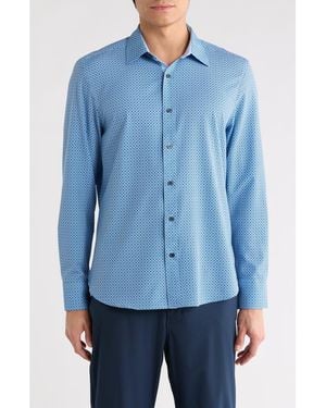 Con.struct Slim Fit Geometric Print Button-Up Shirt - Blue