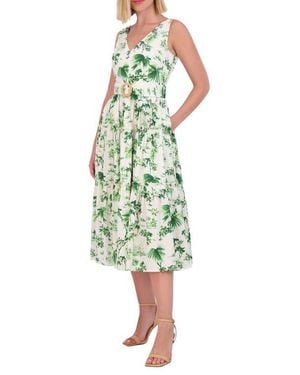 Vince Camuto Sleeveless Floral Cotton Midi Sundress - Green