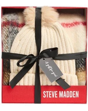 Steve Madden Plaid Scarf & Chenille Beanie Gift Set - Pink