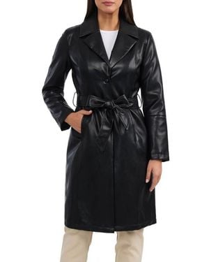 Badgley Mischka Single Breasted Faux Leather Trench Coat - Black