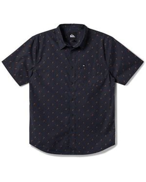 Quiksilver Kapu Mini Geo Print Short Sleeve Button-Up Shirt - Blue