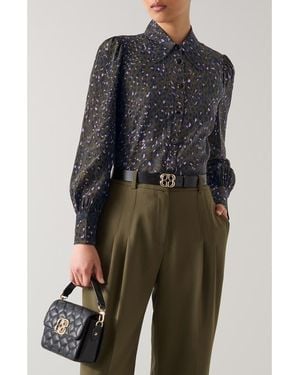 LK Bennett Sonya Puff Shoulder Silk Shirt - Black
