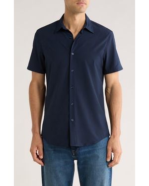 14th & Union Short Sleeve Performance Woven Button-Up Shirt - Blue