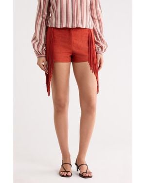 Longchamp Fringed Lambskin Leather Shorts - Red