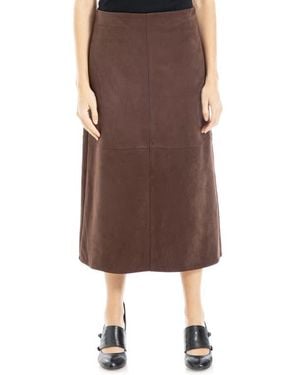 Max Studio Faux Suede A-Line Midi Skirt - Brown