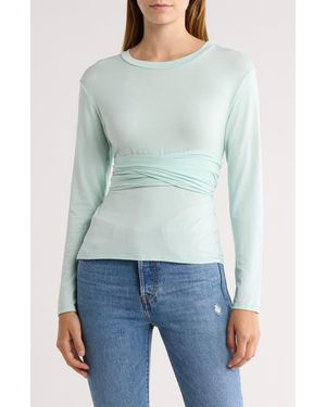 Go Couture Tie Front Long Sleeve Knit Top - Green