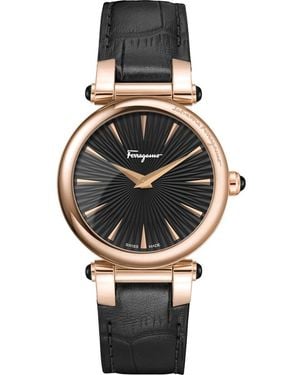 Ferragamo Idillio Croc Embossed Leather Strap Watch, 36Mm - Black