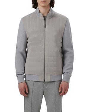 Bugatchi Quilted Suede Panel Sweater Jacket - Gray