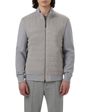 Bugatchi Quilted Suede Panel Sweater Jacket - Gray
