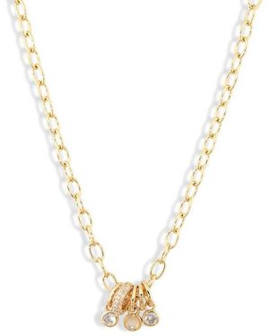 Nordstrom Cz Charm Paper Clip Chain Necklace - Metallic