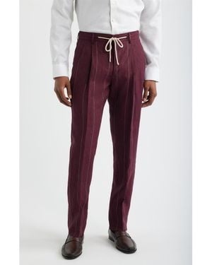 Zanella Nova Pinstripe Pleated Wool Blend Pants - Red