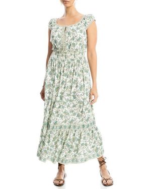 Max Studio Floral Smocked Maxi Dress - Green