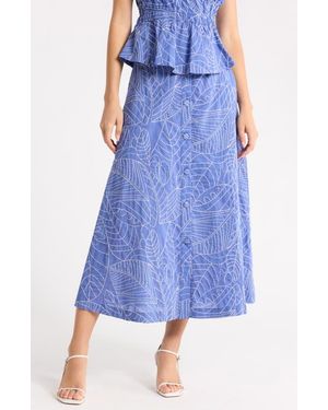 1901 Embroidered Cotton Midi Skirt - Blue